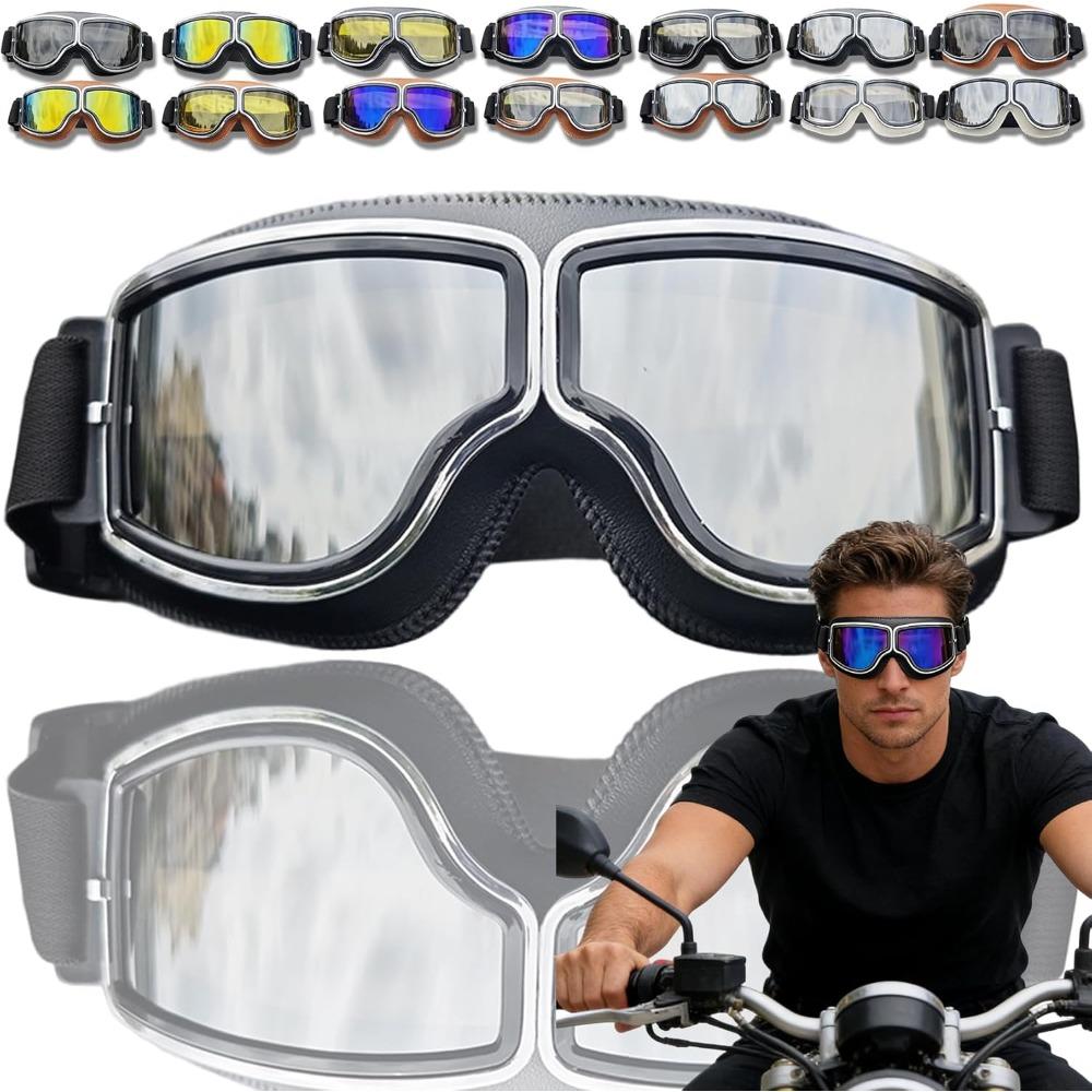 Vintage motocyklové brýle, Pasují přes dioptrické brýle, Měkké polstrované brýle na jízdu s protiskluzovým popruhem Black Lenses black