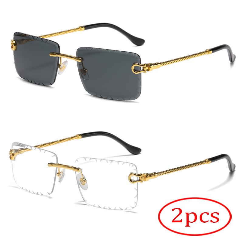 2pcs Retro Metal Twisted Legs Summer Colorful Street Sunglasses Borderless Hollow Square Edge Sunglasses