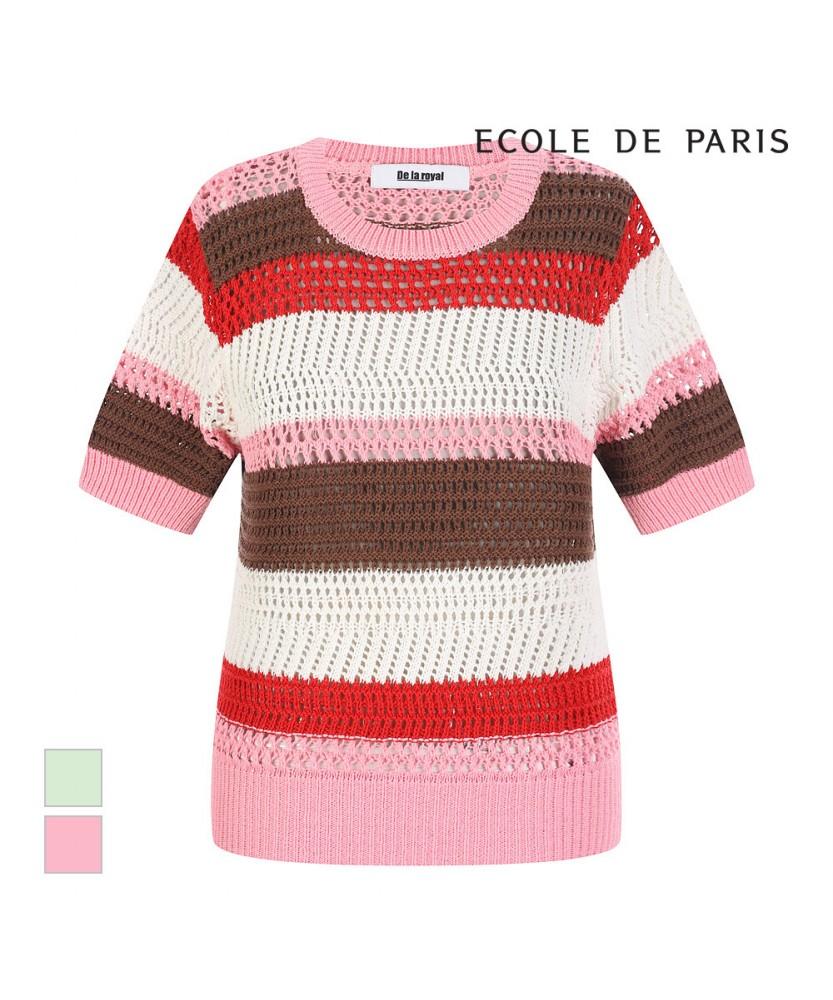 ECOLEDEPARIS Color Block Weave Design Short Sleeve Knit_Rb37Kkbm14Z