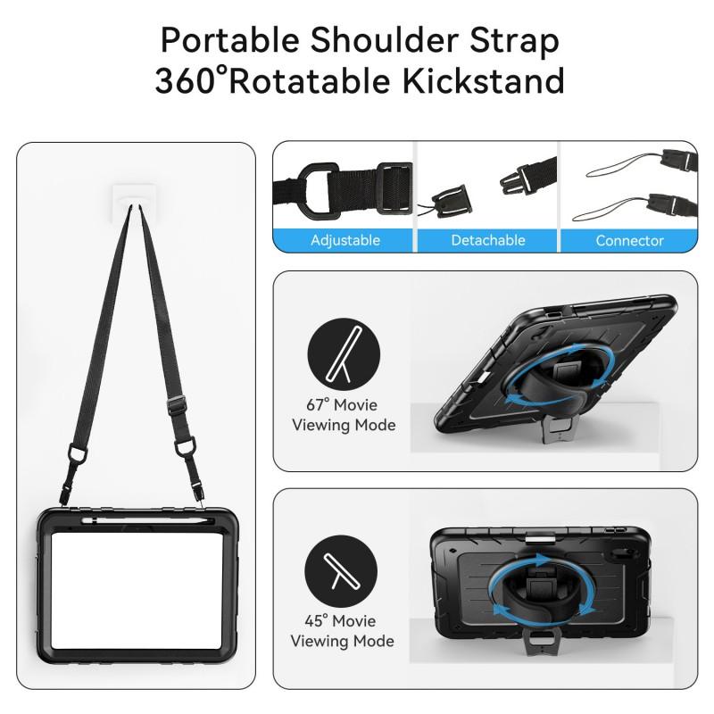 Shockproof Rotating IPad Case With Pen Slot Detachable Shoulder Strap 11th 10th Gen A16
