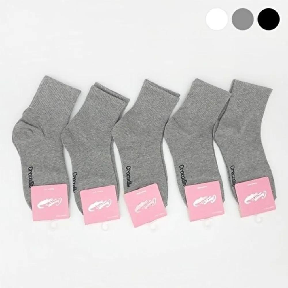 Women s Elastic Crocodile Mid-calf Socks 5-Pair Pack ELY-8004 Black 5 Pairs/FREE