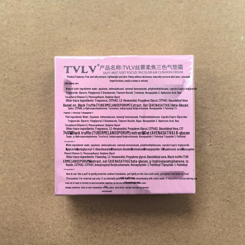 TVLV Silk Mist Soft Focus Cushion Cream: 3-Color, 10g, Includes Mirror & Puff for Smooth, Non-Sticky Application.