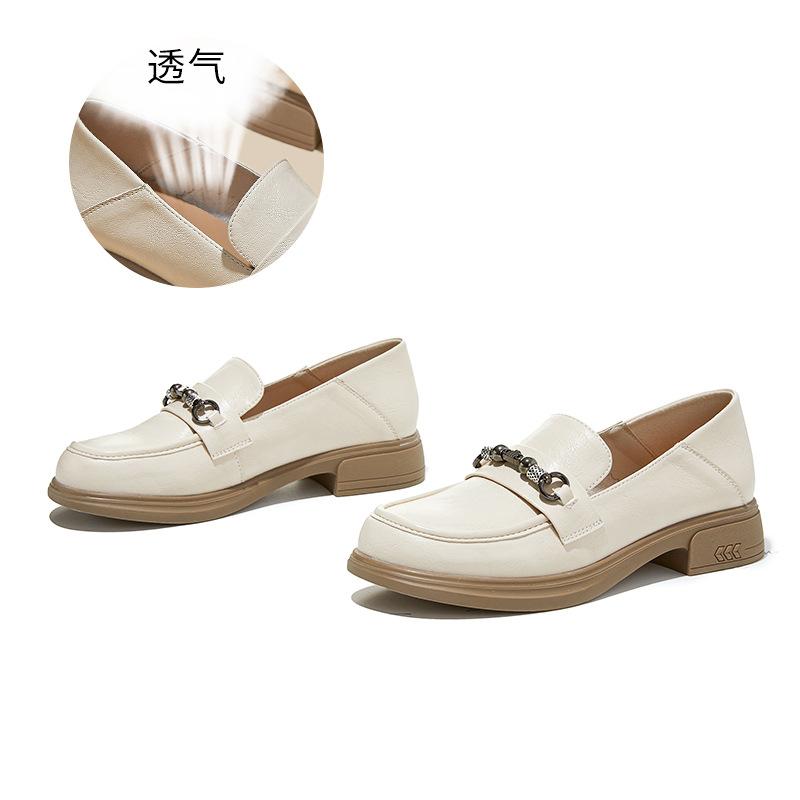 Двухсторонние лоферы 2026 весна толстый каблук маленький ароматный однотонные туфли женские повседневные модные туфли женская обувь 40 грязно-белый 4690₽