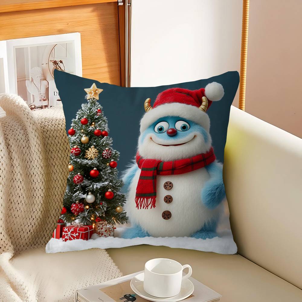 

A Cheerful Snowman And A Decorated Christmas Pillowcase Toon Gift Cushion Cover Bedroom Home Sofa Chair Seat Decor Pillow Case 16x16Inch