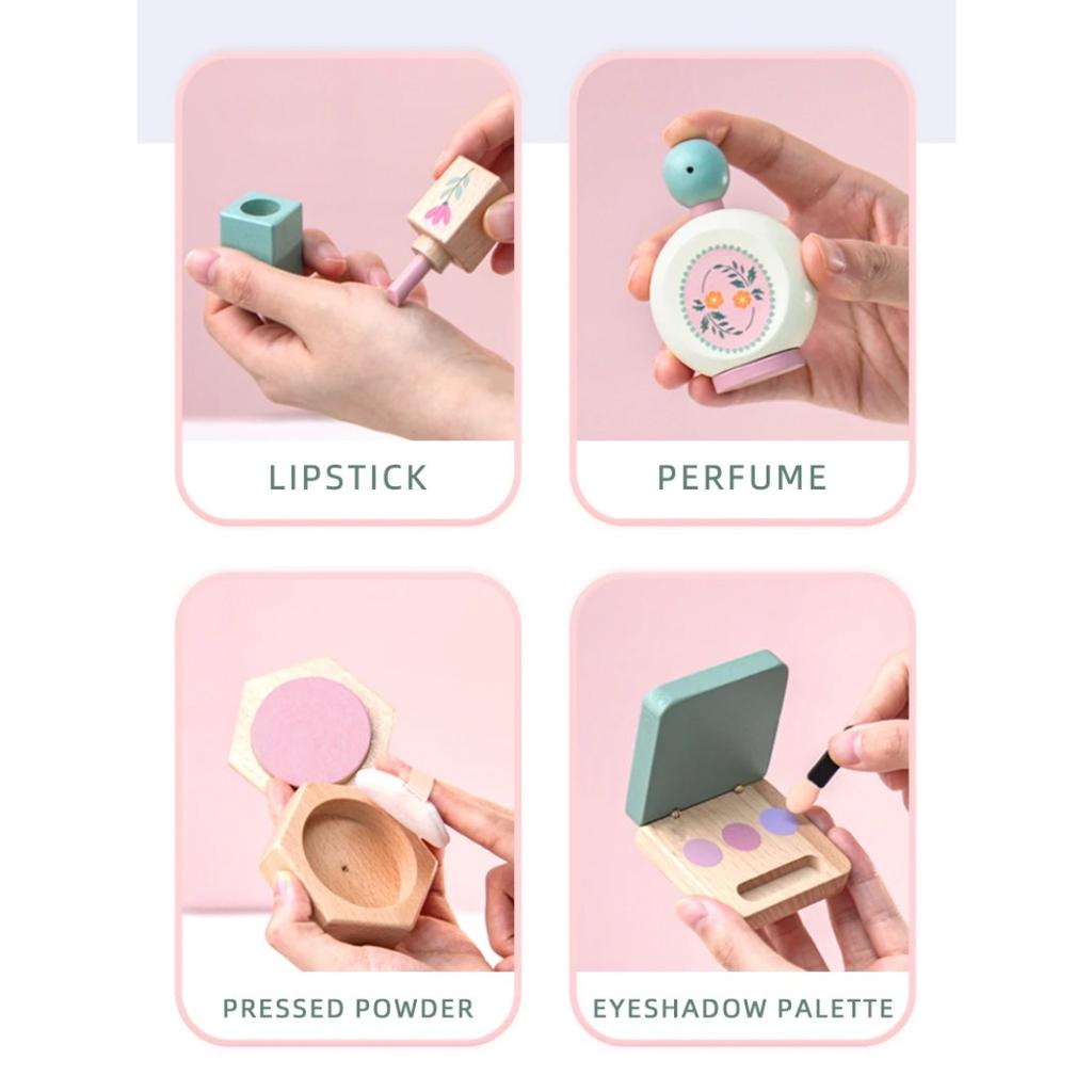 Houten Doe-Alsof Make-up Speelgoed Simulatie Make-up Set Meisjes Make-up Kaptafel Cosmetica Speelgoed Verjaardagscadeaus voor Kinderen