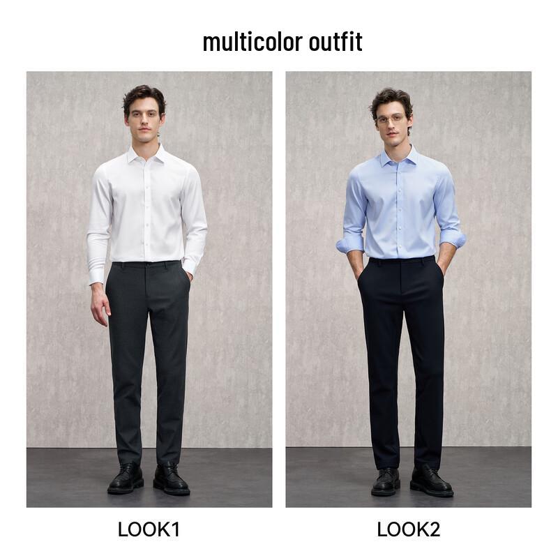 EMZ Men's Cotton-Blend Formal Long Sleeve Shirt