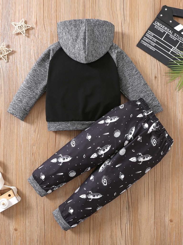 Kids Boys 2 Piece Outfit Spring Fall Astronaut Space Print Long Sleeve Hoodie Sweatshirt With Long Pants Fashion Children Clothing Set