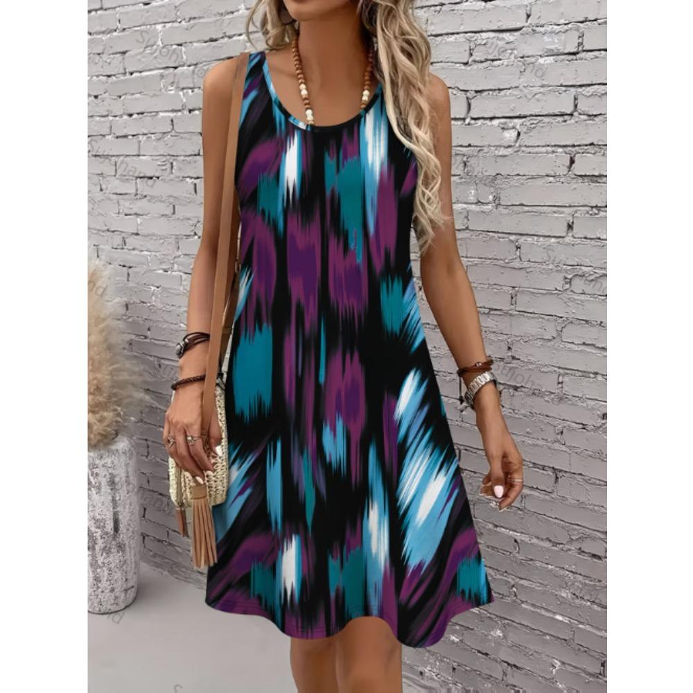 Summer Sleeveless Dress Women Fashionable Colorful Stripe 3d Print Beach Vacation Mini Dresses Comfortable Plus Size 8XL Soft Breathable Vest Dress