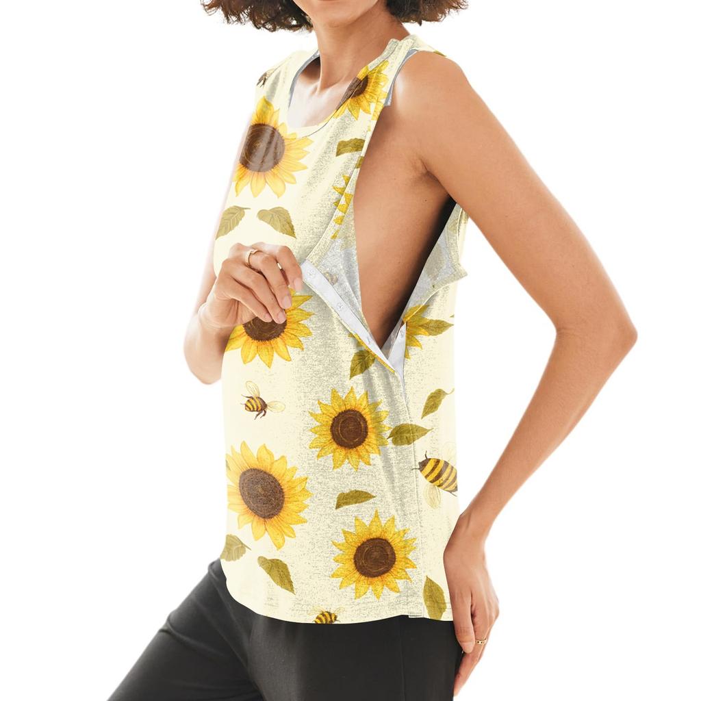 Women's - Adaptive Top with Front, Floral Print Sleeveless Shirt for Recovery