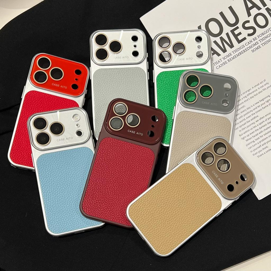 Advanced Solid Color Litchi Pattern Texture Case for For Iphone 17 16 1 14 Pro Max Shockproof Protective Phone Cover