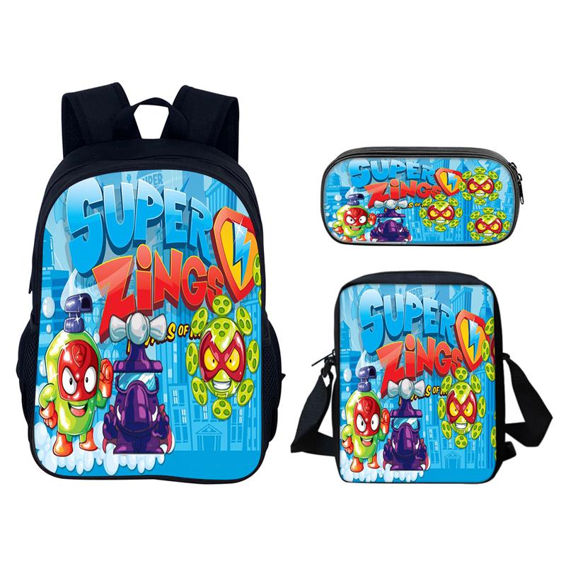 Super Zings 3pcs Set Backpack 40cm/15.7inch Durable School Bags Shoulder Bag Pencil Case Computer Book Bags Children's Birthday
