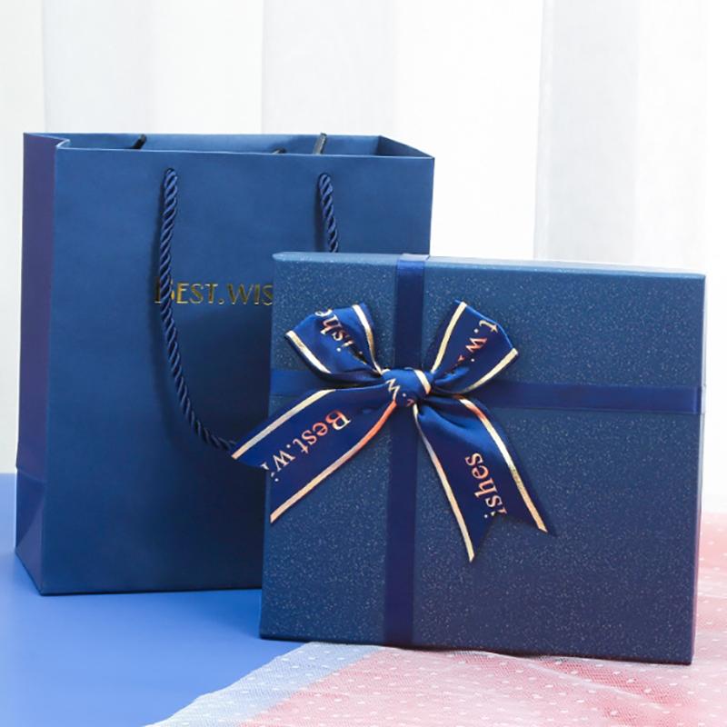Scatola da Imballaggio Rettangolare Blu con Fiocco Scatola Regalo Creativa Fai da Te Souvenir Matrimonio Regalo Compleanno San Valentino