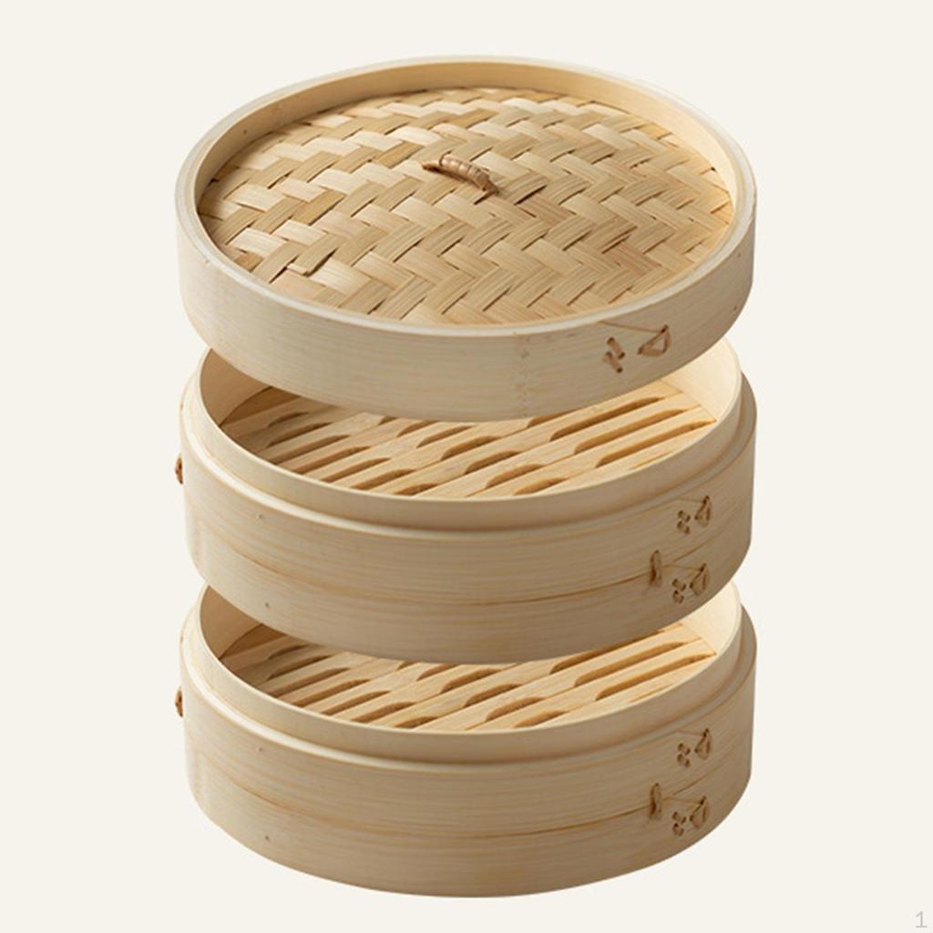 Bamboo Steamer Basket 10 Inch Dumpling for Cooking Bao Buns, Dim Sum