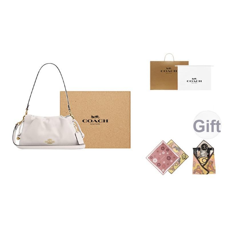 Coach Faye 26 Logo Drawstring Magnetic Closure Leather Cloud Bag Women Handbags Chalk-White CV529-IMCHK