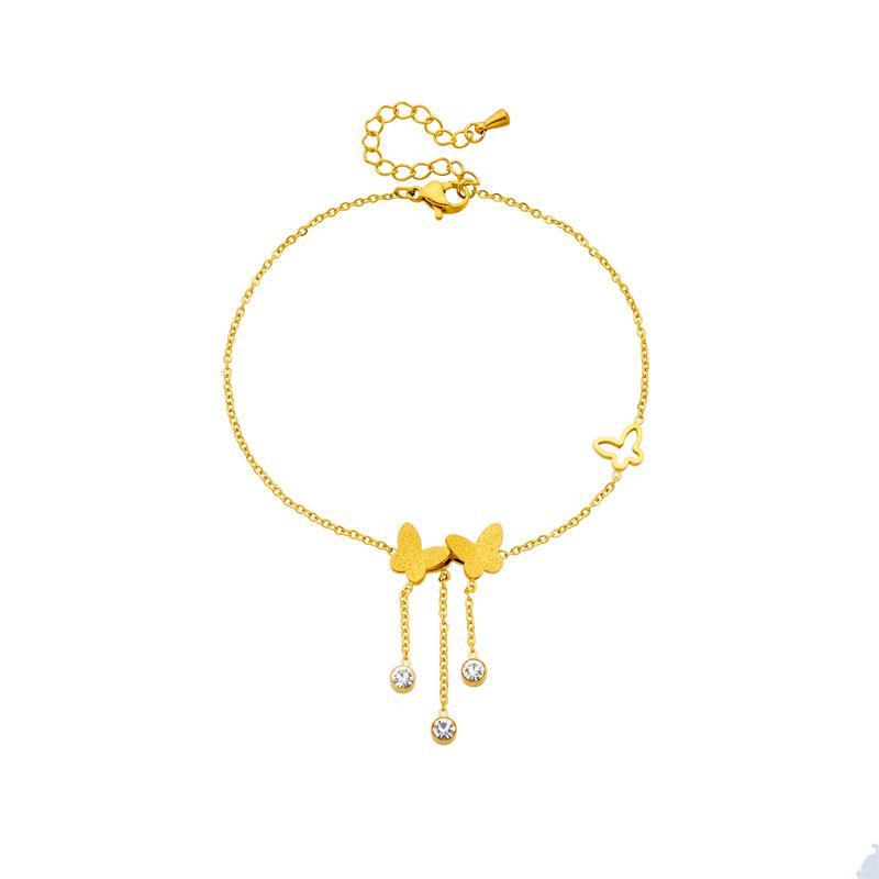 Gold Butterfly Anklet With Zircon Tassel