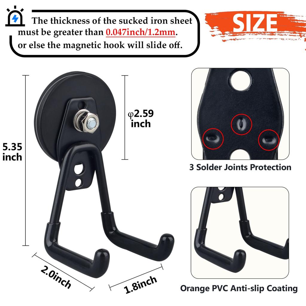 ULIBERMAGNET Hochleistungs-Magnetische Garage Starke Große Magnethaken für Power Garten Magnetische Aufbewahrungshaken zum Aufhängen Haken, 4er-Pack, Bohrer, Werkzeuge,