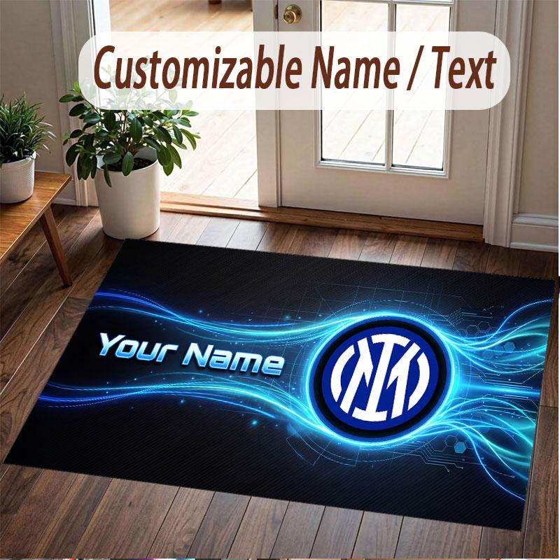 Custom Rug Inter Milan Pattern Print Name Text Soft Non‑Slip Floor Carpet for Home Indoor Decoration