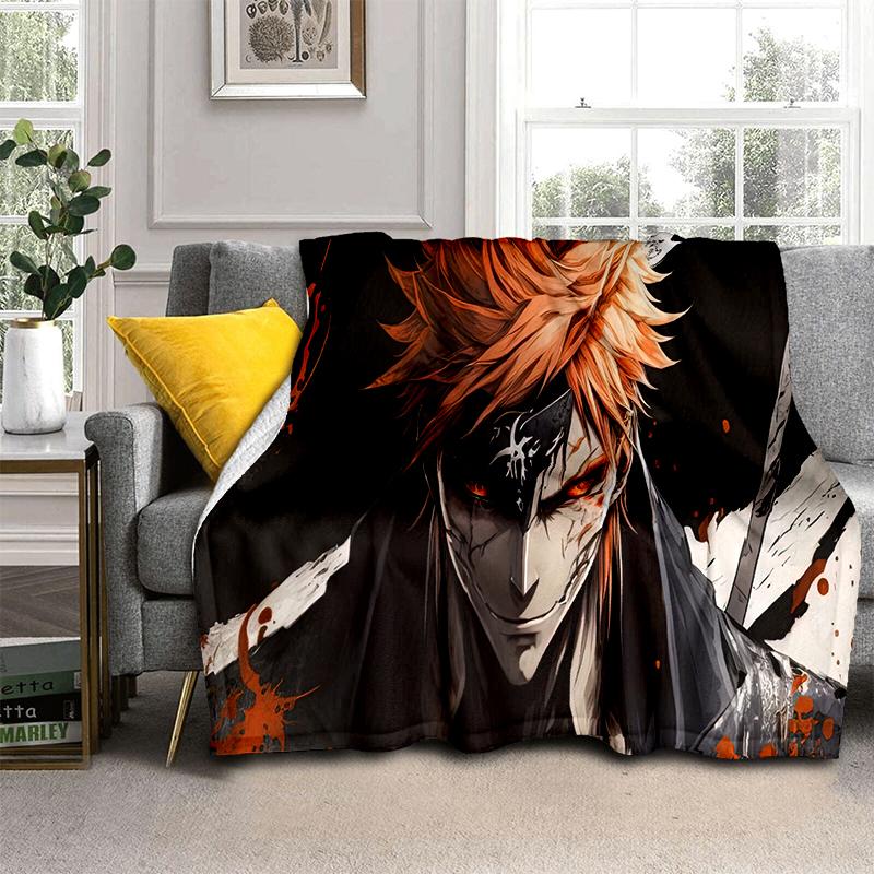 3D Bleach Kurosaki Ichigo Cartoon Anime Soft Blanket,Soft Throw Blanket for Home Bedroom Bed Sofa Travel Cover Child Gift