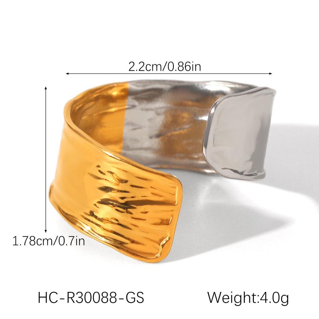 Euro-amerikanischer Stil 18K vergoldeter strukturierter Edelstahl offener Ring für Damen, nicht verblassender Titanstahl Handschmuck