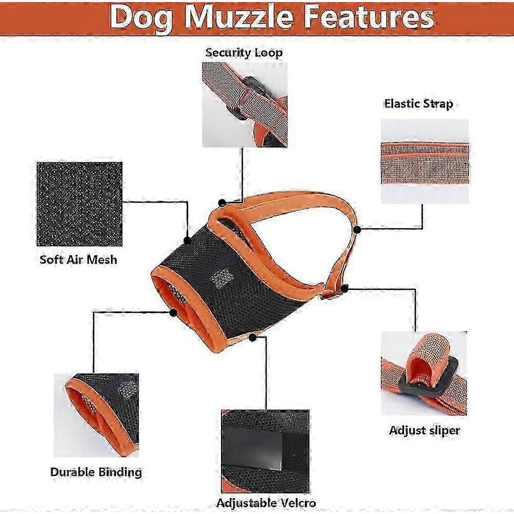 Soft Air Mesh Dog Muzzle for Small/Medium/Large Dogs, Dog Mussel Stop biting, Barking & Chewing, Drinkable Adjustable Gentle Pet Muzzle (Orange, XL)