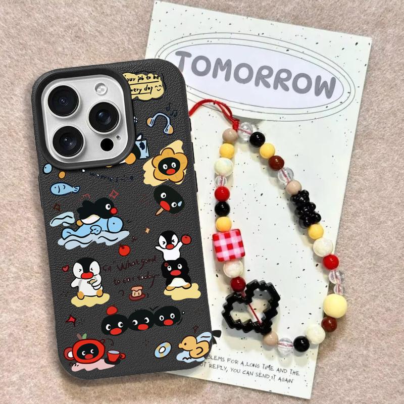 Case For Redmi Note 14 4G 13 12 PRO 5G Plus 11S 13C 14C 12C 12 13 A5 A3 Bracelet Chain Cute Pingu PU Leather Cover