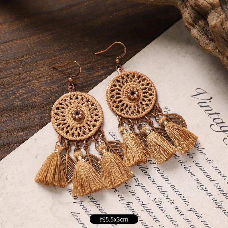 Pendientes bohemios vintage diseño nicho pendientes largos con flecos pendientes de vacaciones mujeres