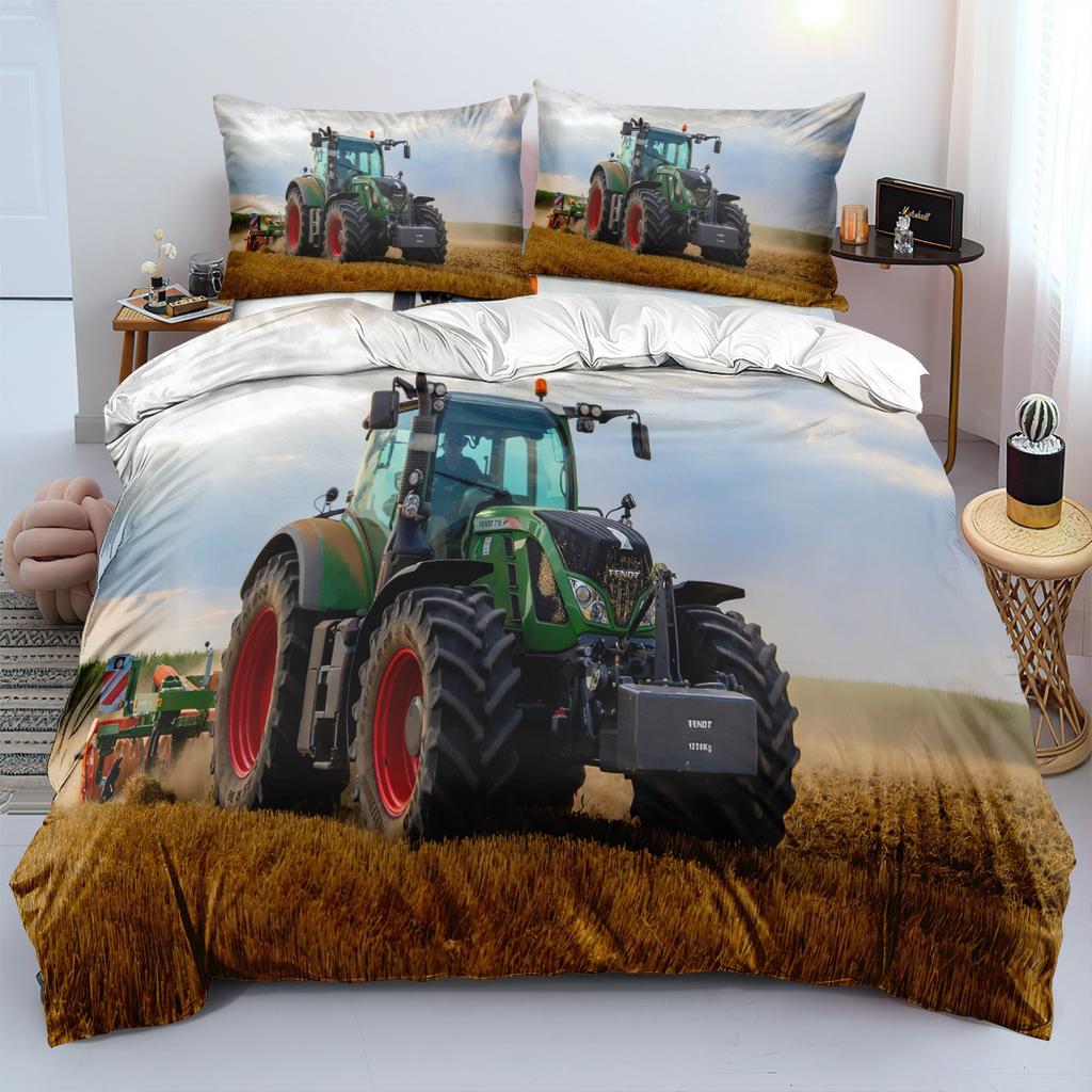 Farm Tractor duvet cover with Pillowcases,Rustic 3D Machinery Design, Super Soft Microfiber Full/Queen Size,Kids Room Decor Gift