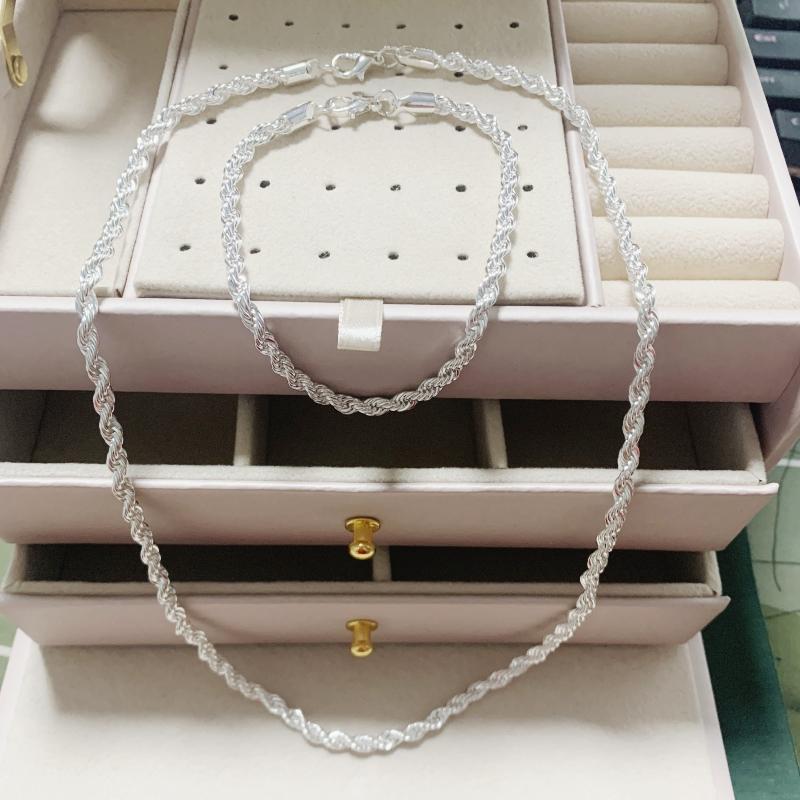 2 szt. Posrebrzany naszyjnik bransoletka dla mężczyzn i kobiet prosty styl hip-hopowy 4mm skręcony sznur żelazny łańcuszek z miedzianym karabińczykiem