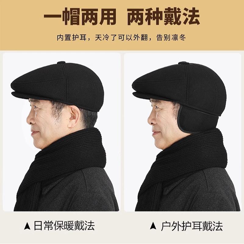 Hat Men's Cap Autumn and Winter Warm Ear Protector Forward Hat Grandpa Old Man Cotton Hat
