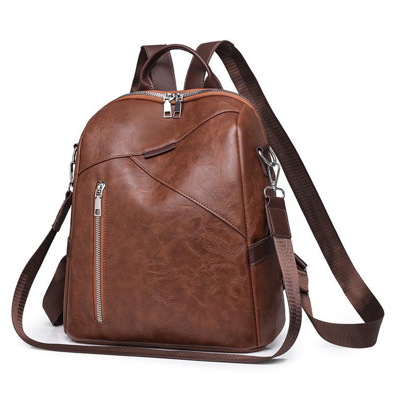 

Міський простий жіночий рюкзак, модний модний м’який шкіряний рюкзак великої ємності для подорожей темно-коричневого кольору