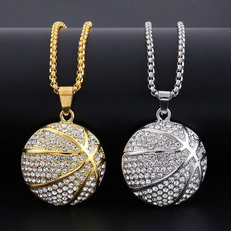 Gold-Plated Titanium Steel Hip-Hop Necklace with Diamond Basketball Pendant