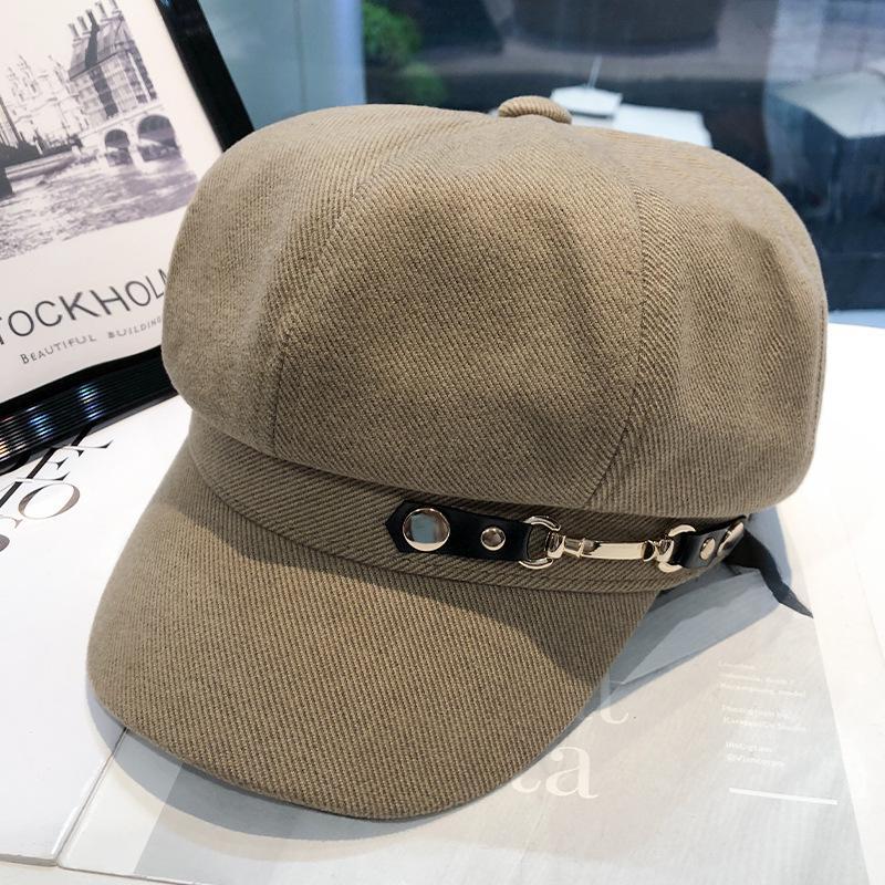 Women's Spring & Autumn Fashion Rivet Buckle Beret - Retro Korean Style, Elegant & Versatile Newsboy Painter Hat