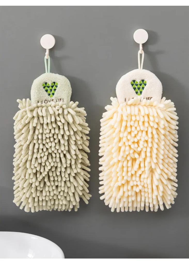 Hangable Fast Drying Kitchen Towel Absorbent Chenille Hand Towel with Fun Cartoon Embroidery Design