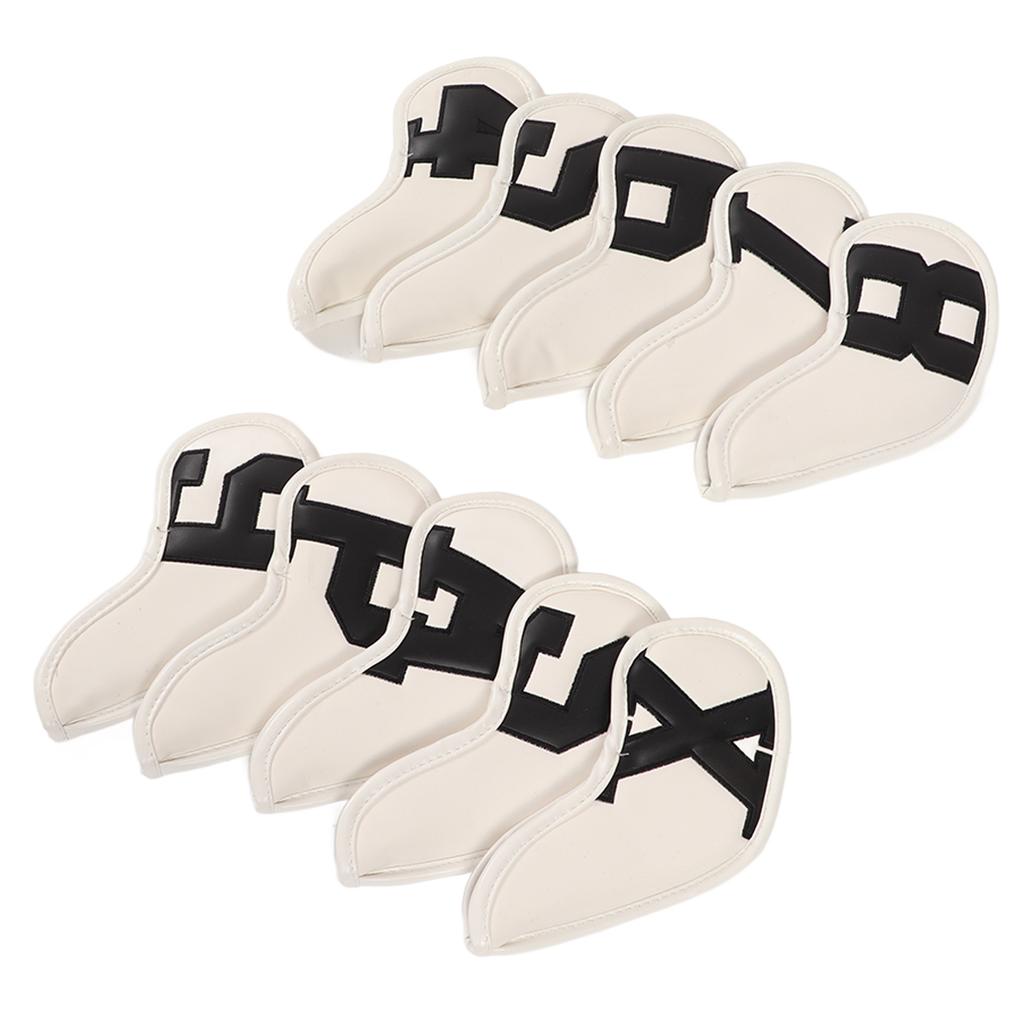 10er Set PU Wasserdicht Golfschläger Eisenhülle Feiner Nähprozess Golfschläger Kopfschutzhülle(Schwarzes Zeichen Weiß