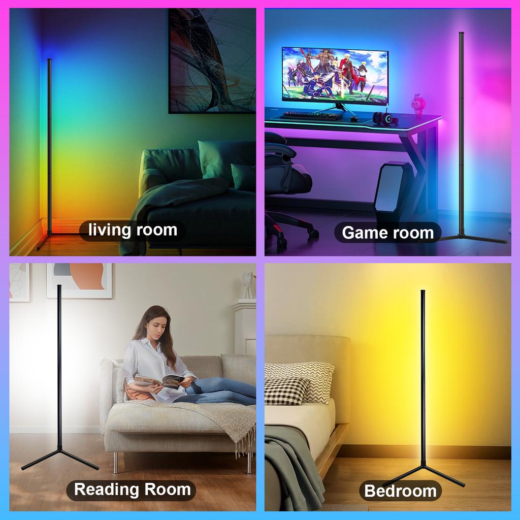 RGB Smart Tuya Corner Floor Lamp with App and Remote Control LED Modern Mood Lighting Standing Floor Lamp for Gaming Living Room