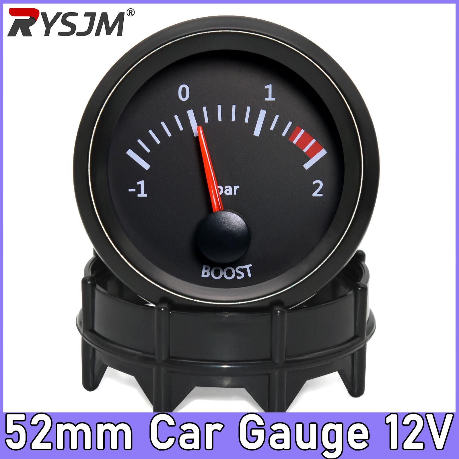 2 52mm Mechanical 12V Car Turbo Boost Gauge -1~2 Bar with Boost Sensor Black Turbo Boost Meter White LED Auto Car Gauge Meter only gauge