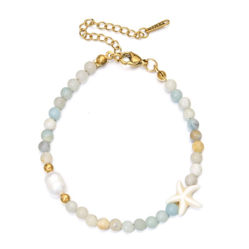 Bohemian Blue Natural Stone Starfish  Pearl Turquoise Beaded Bracelet