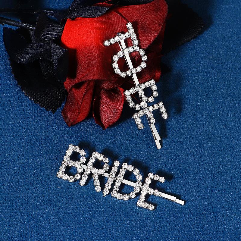 2Pcs Silver Rhinestone Word Hair Clips Barrettes Hairpins Small Hairgrips Headwear Hair Styling Accessories