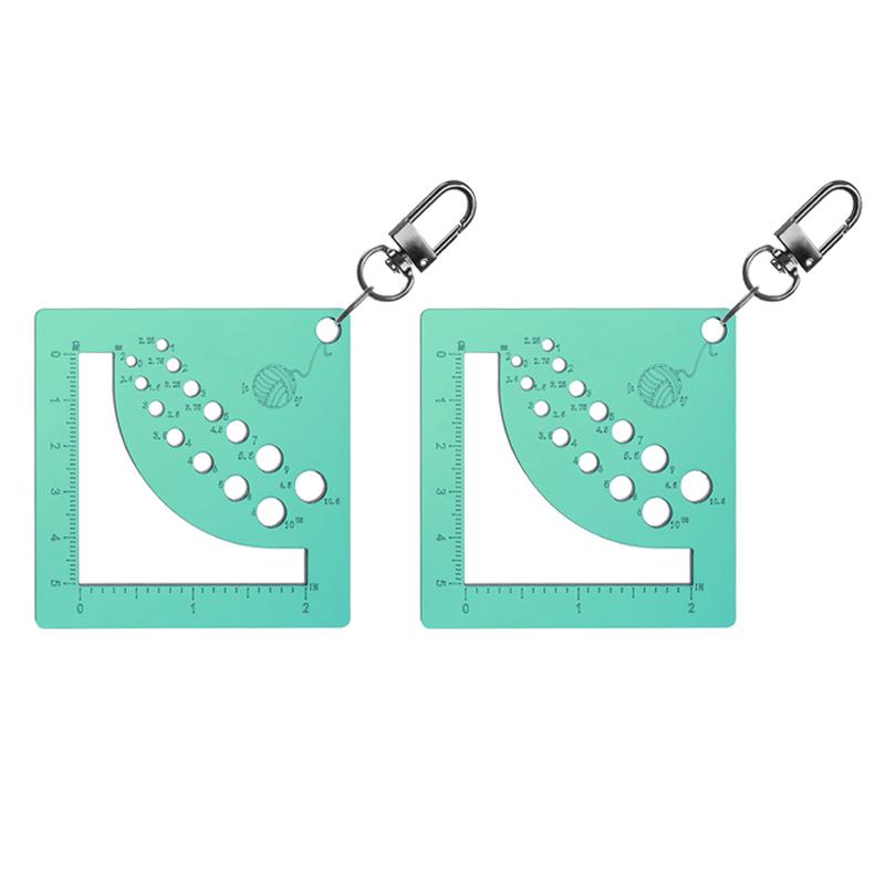 2Pcs Acrylics Knitting Needle Gauge Ruler For Sweater Sewing Craft Knitting Needle Measure Tool With Keychain Carabiner Clip