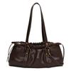 2025 new brown retro drawstring baguette bag single shoulder underarm portable casual pleated women's bag