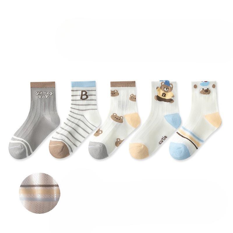 1-15 Years Children 5 Pairs Socks Spring and Summer Thin Mesh Crew Socks