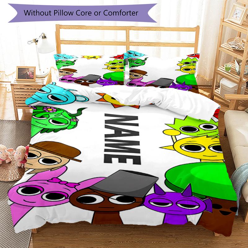 3pcs Custom Name Sprunki Bedding Set Duvet Cover Closure Includes 1 Duvet Cover & 2 Pillowcases, Soft and Comfortable for All Seasons.