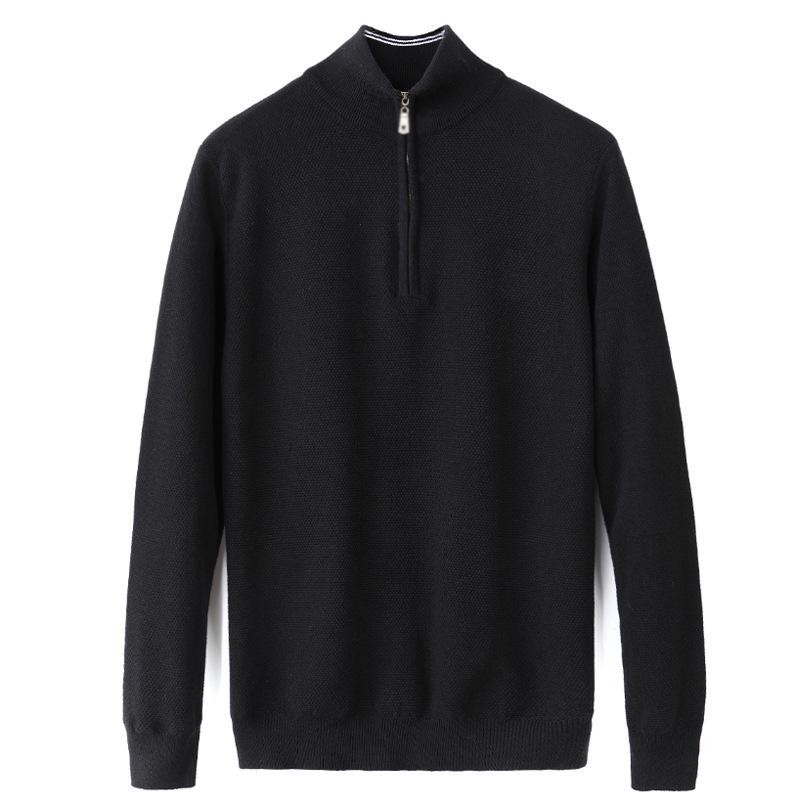 

Men s Autumn/Winter Stand Collar Knit Polo Sweater - Solid Color, Loose Fit, Plus Size, Long Sleeve XXL