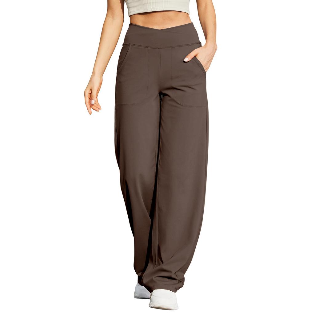 Damen High Waist Wide Leg Hose mit Taschen Weicher Dehnbarer Stoff Geeignet für Yoga Workout Freizeitkleidung und Loungewear