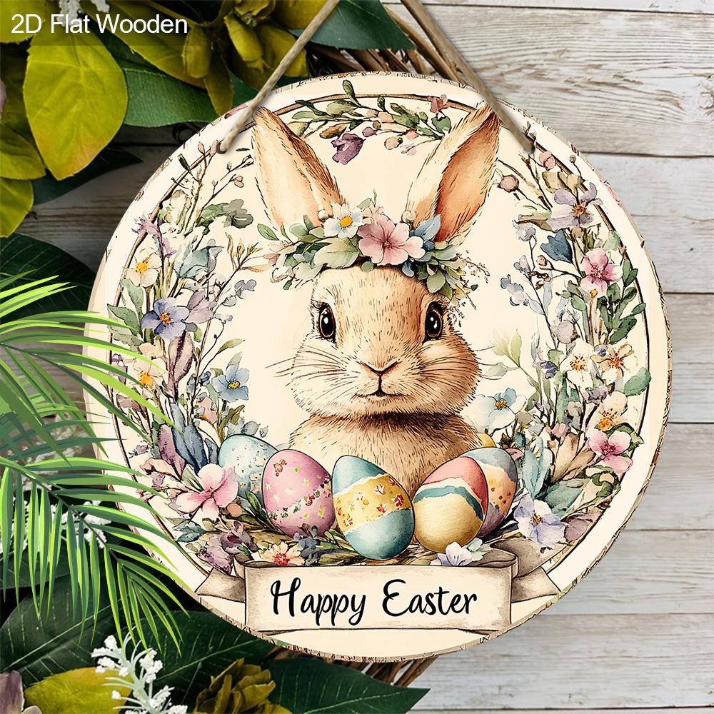 Classic Easter Decorations Wooden Ornament -"Happy Easter", Rabbit, Egg, Wreath - Easter Presents -for Door, Wall, Home, Room, Farmhouse, Street, Shop