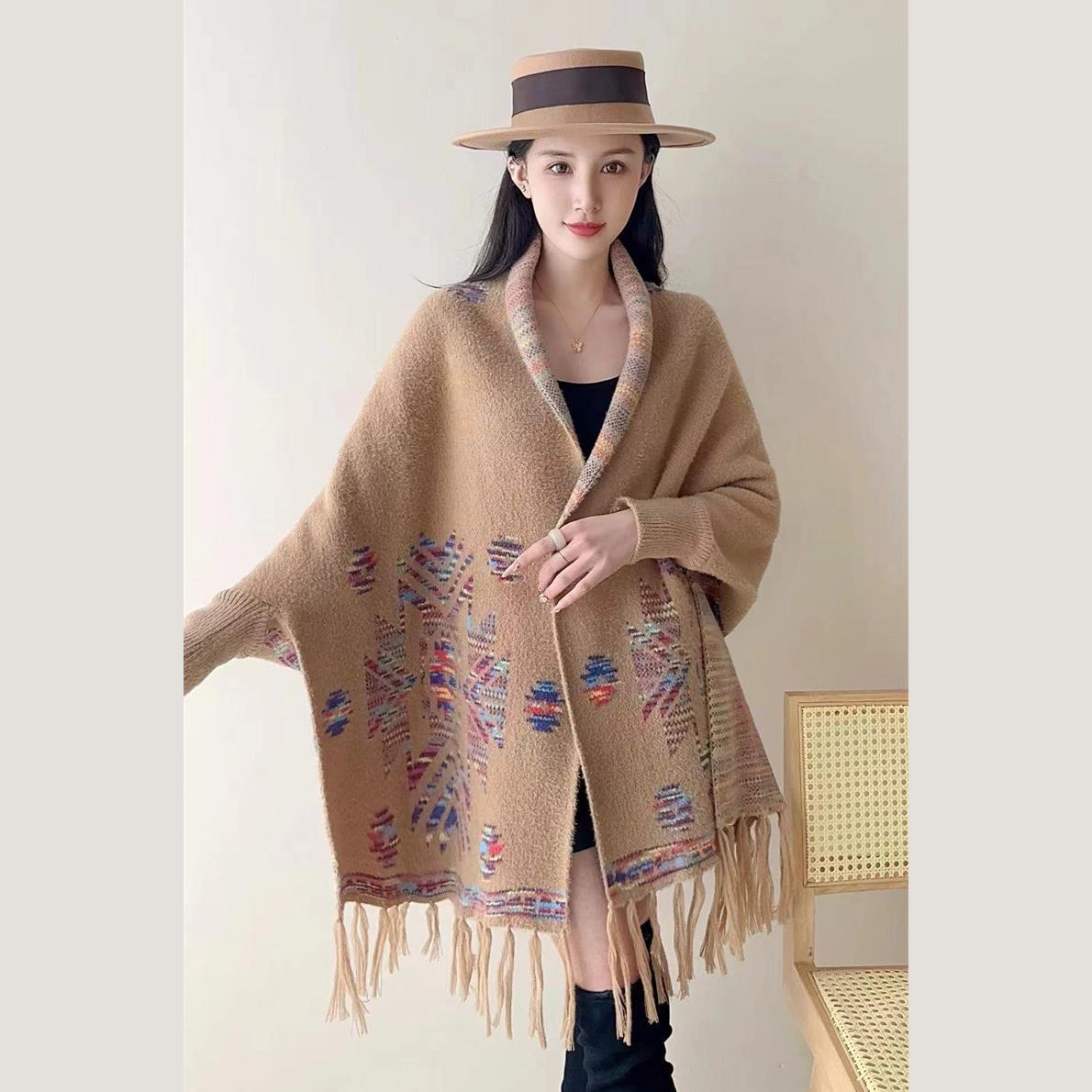 

803 #Осенняя шаль в стиле ретро Этническая вязаная накидка Шаль Кардиган Фото Кейп для путешествий Кондиционер One Size