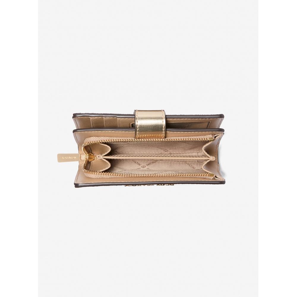Michael Kors Jet Set Travel Billfold Zip Compact Wallet Medium   Mk Signature 35f4gtvf6m705 Pale Gold