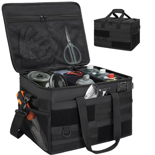 AKOZLIN Camping Storage Box, Soft Container, Tool Box, Container Box with Dividers, Outdoor Camping Bag, Large Capacity, Waterproof, Foldable, 40x30x2