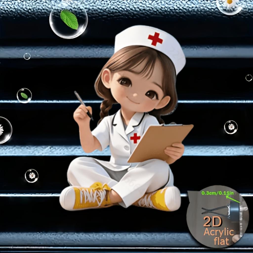 2D Flat Acrylic Nurse Girl Writing Note Unscented Car Vent Diffuser Clip With Dual Unscented Sponge Pads Car Accessory