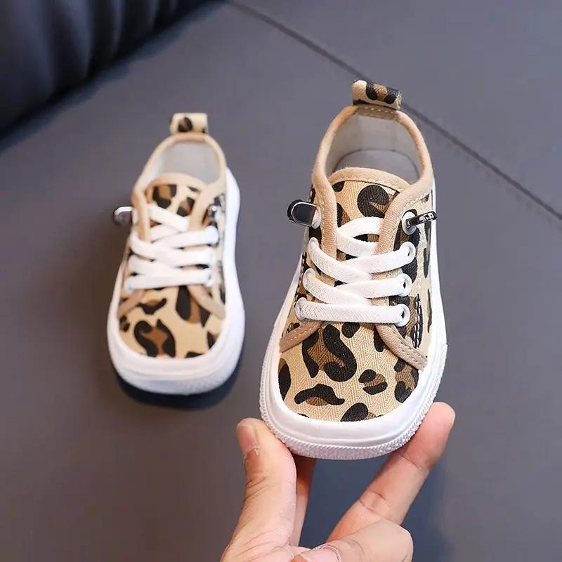 Fashion Trendy Sneaker Girl Mango Toe Versatile Classic Child Sneakers Simple Comfort Kid Canvas Shoe Leopard Print Casual Shoes